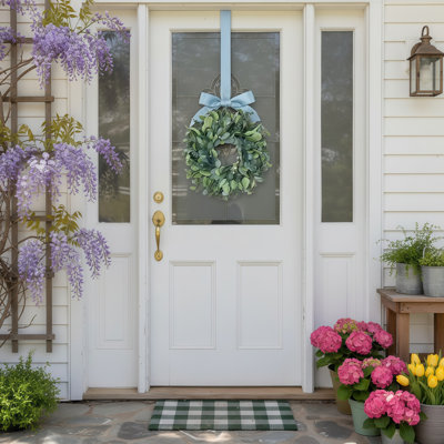15.7 Inch Green Eucalyptus Leaf Wreath — Realistic Spring, Summer, and Winter Wreath, Suitable for Farmhouse Porch, Window, and Door Decoration