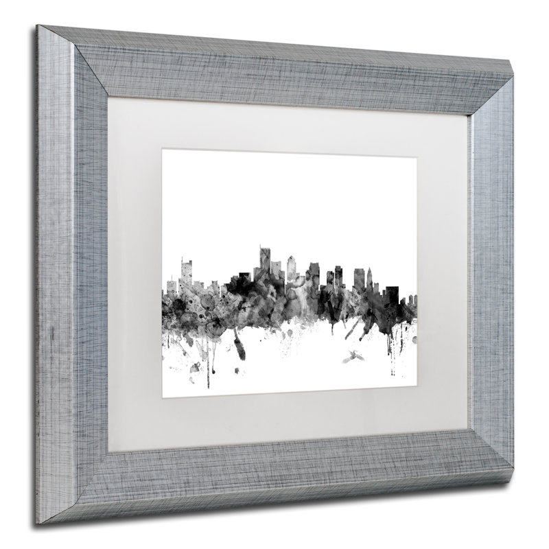 « boston ma horizon horizon b&w » par michael tompsett, impression encadrée, H 16 po x l 20 po x P 0,5 po, Encadrement brun
