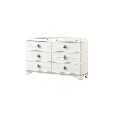 Commode à 6 tiroirs de style moderne en bois, tiroir à bijoux caché et décorations en cristal