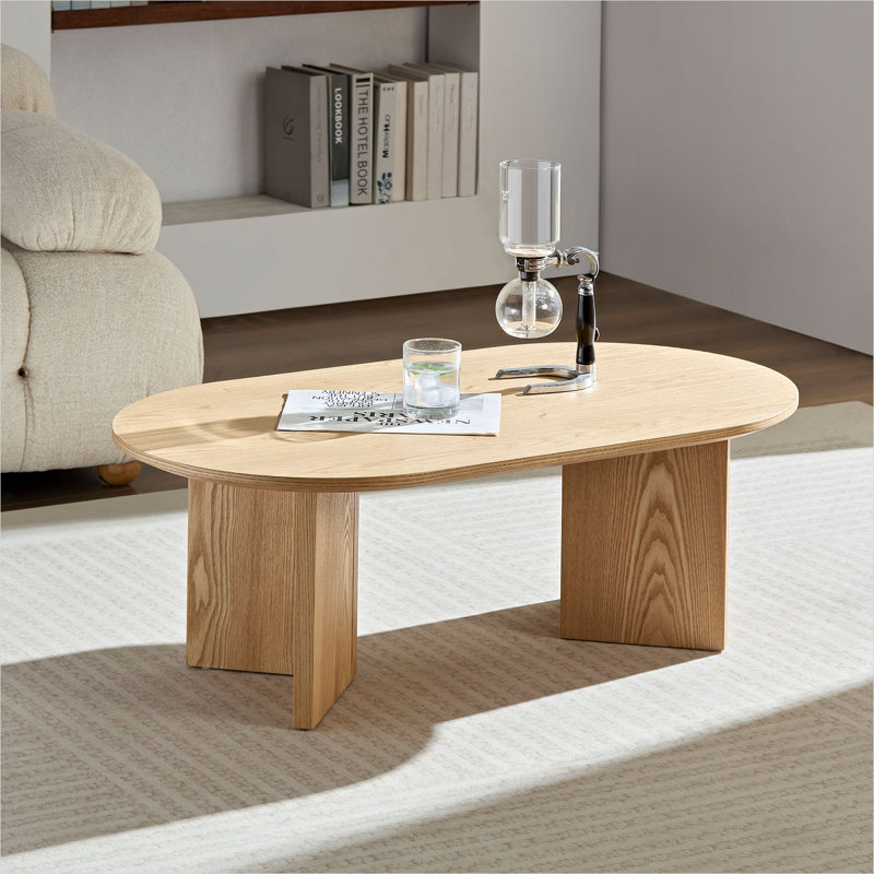 Table basse ovale avec base à piédestal, bois d'ingénierie, 39,37 L, salon ou appartement