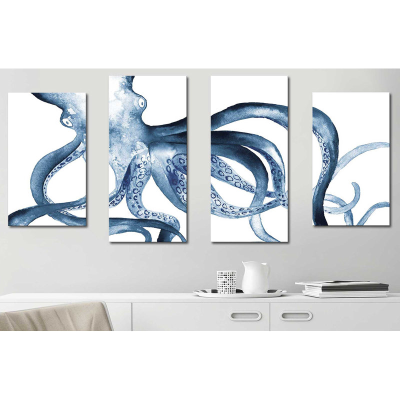 «Octopus In The Blues», ensemble de 4 reproductions sur toiles tendues, H 38 po x l 72 po x P 1,5 po