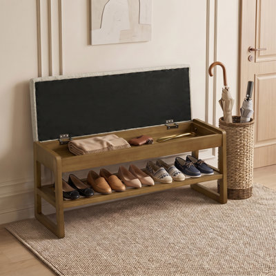 Banc à chaussures rembourré avec coffre de rangement à couvercle rabattable