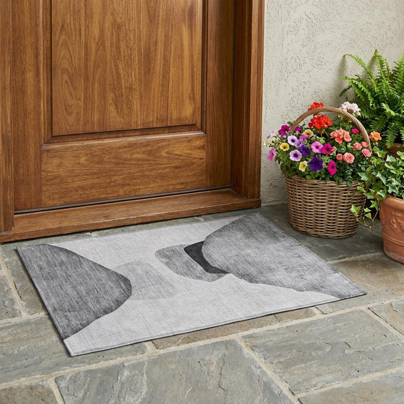 2' X 3' Gray and Black Abstract Washable Non Skid Indoor Outdoor Area Rug