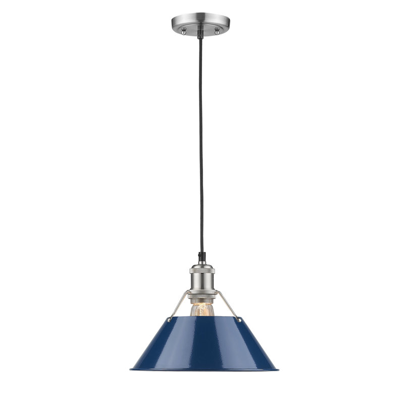 Luminaire suspendu conique à 1 lumière Weatherford, Bleu marine, Étain, H 130 po x l 10 po x P 10 po