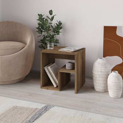Bon Square End Table Open Shelf Storage, G-Shaped Coffee Table 40cm