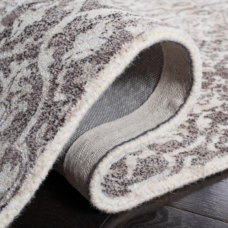 Lieberman Hand Tufted Wool/Viscose Pile Damask Rug in Ivory/Brown, Rectangle 3' x 5'