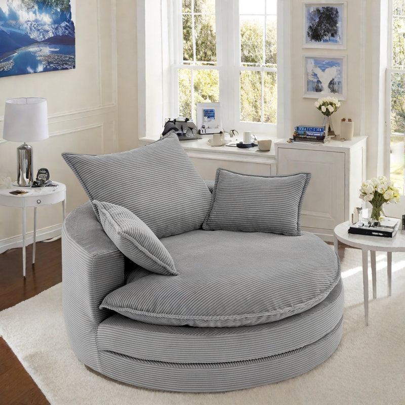 Fauteuil d'appoint pivotant à 360 ° avec coussins à deux couches et 3 coussins amovibles, Gris