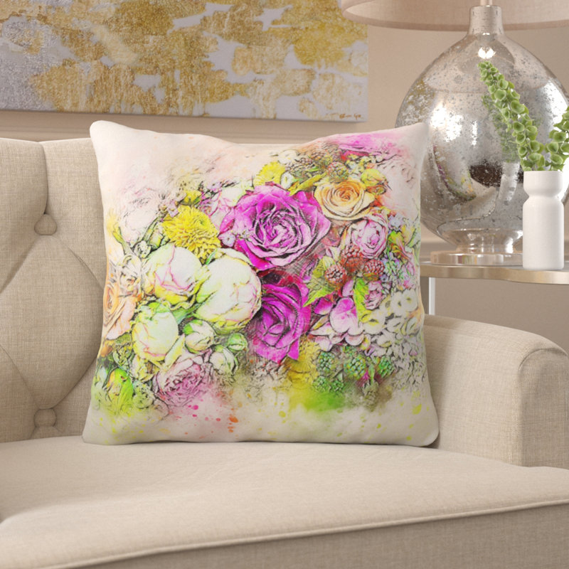 Coussin décoratif fleurs Monty, Microsuède, Intérieur