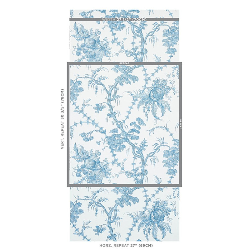 San Cristobal Toile Wallpaper, Blue