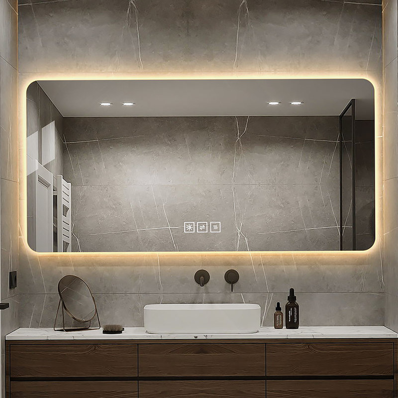 Miroir de salle de bain 48 po x 24 po à DEL avec fonction de désembuage à trois couleurs, résistant à la corrosion et à intensité variable