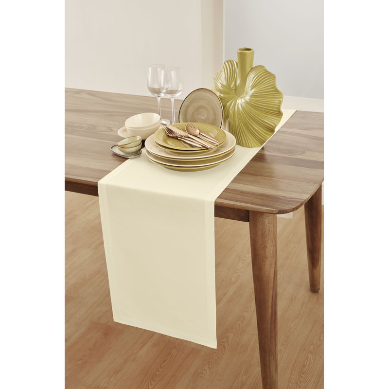 Dru - Cotton Linen Table Runner, Ivory, 90" x 14"