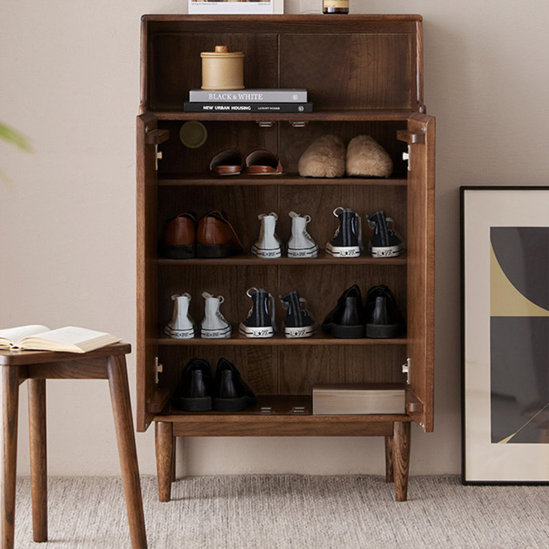 Modern Nut-Brown Solid Wood Shoe Storage, Nut-Brown