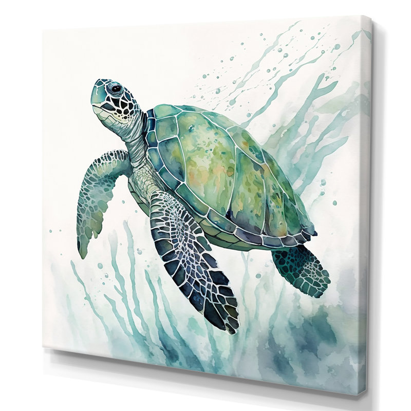 Aquarelle de tortue nageant IV - tortue, art mural, H 30 po x l 30 po x P 1 po, Toile tendue