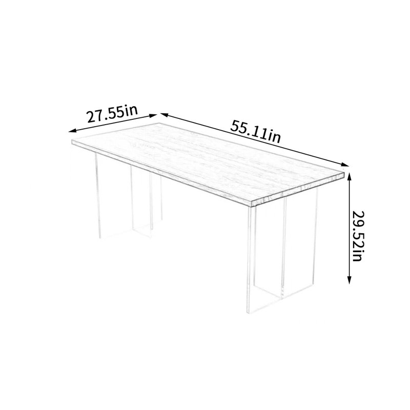 Solid Wood Top Dining Table, 27.55" W x 55.11" L