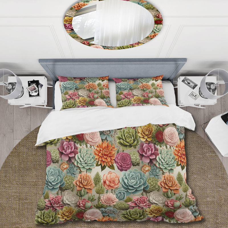 Modern Succulents Botanical Pattern I - Ensemble de housse de couette botanique
