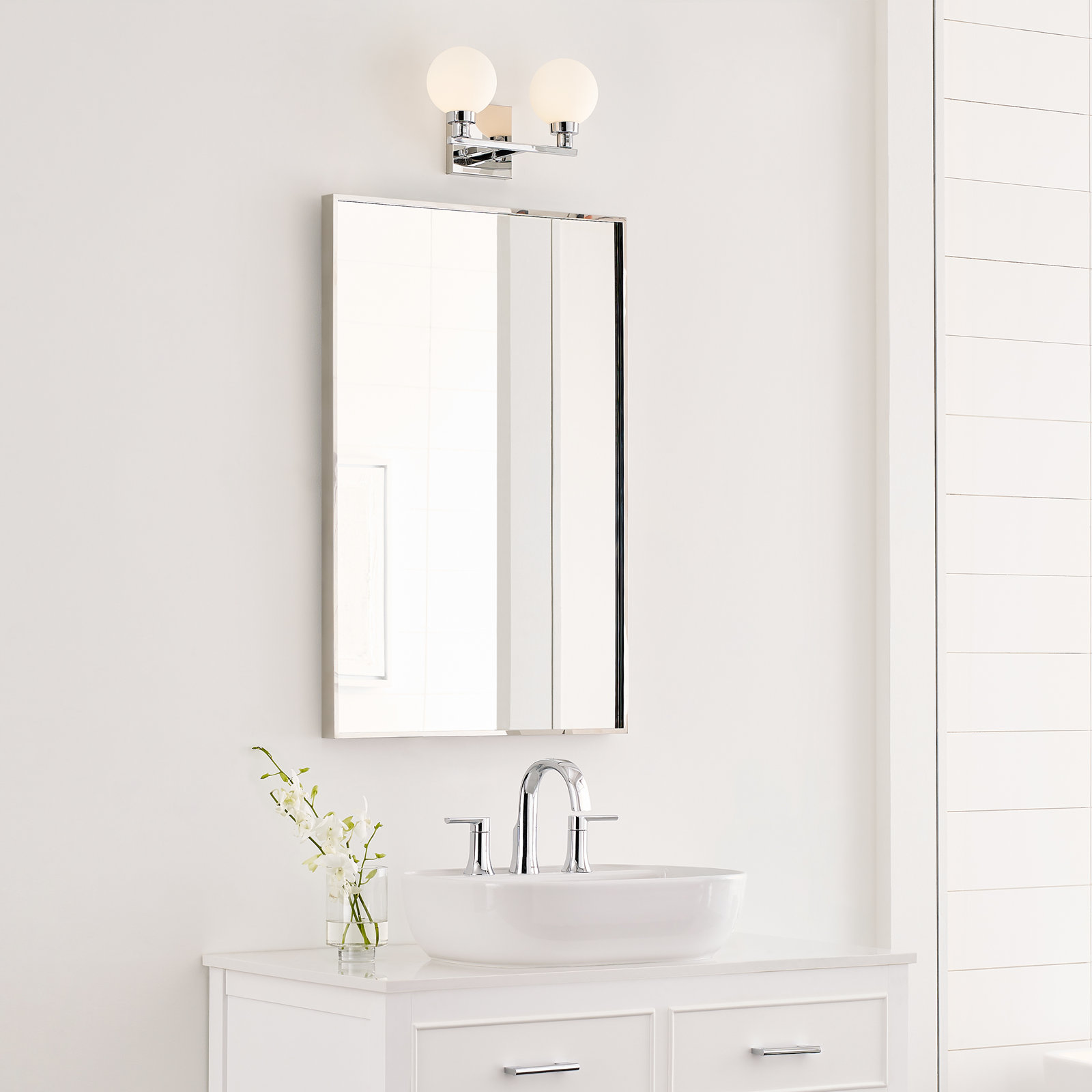 2 Light Frosted Dimmable Vanity Light, Chrome