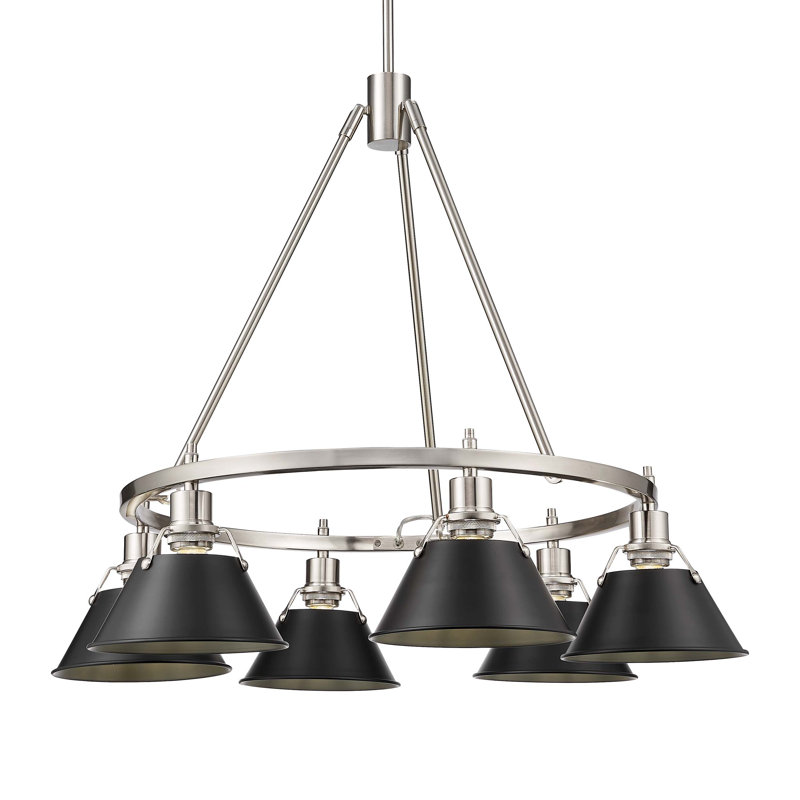 Felda 6 - Light Steel Dimmable Cone Chandelier, Matte Black, Pewter