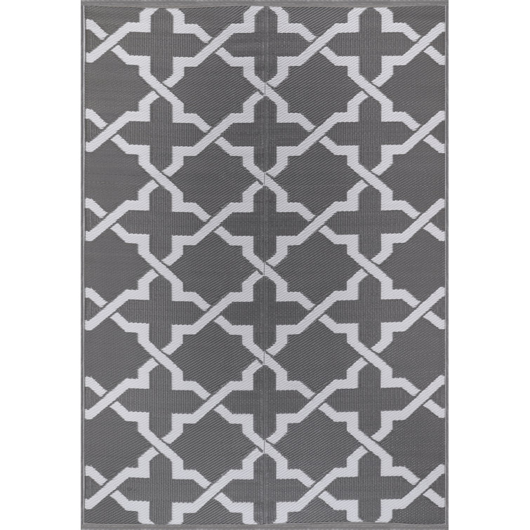 Aldo Reversible Plastic Gray White Outdoor Rug
