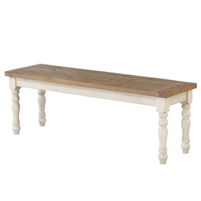 Distressed Oak And Antique White Dine In Bench For Home. Solid Rubberwood. 52"X15"X18". Assembly Required Two-Tone Dining Room Decoration. Oak. 52"W X 15"D 18"H.