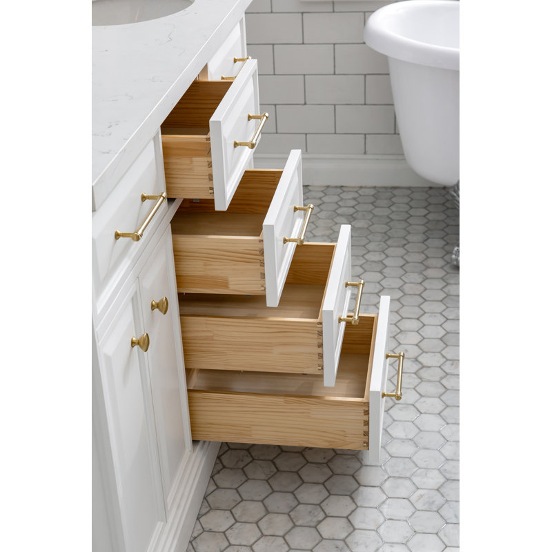 Palace 60'' W Double Vanity, Pure White, Satin Brass