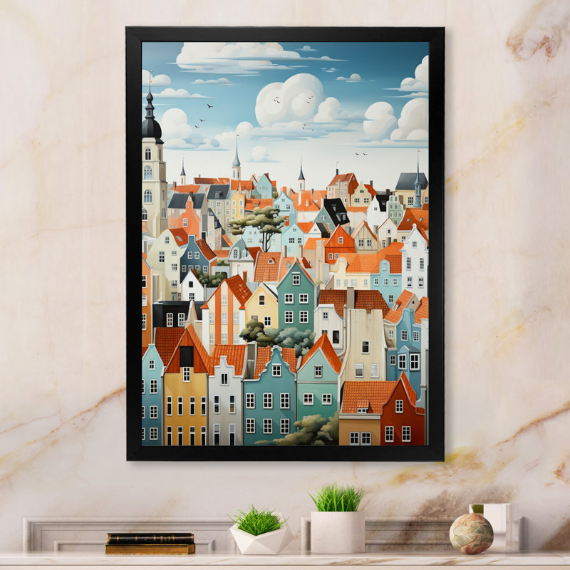 Collage de toits écarlates Elyx Danemark IV, H 40 po x l 30 po x P 1,5 po, Cadre photo noir