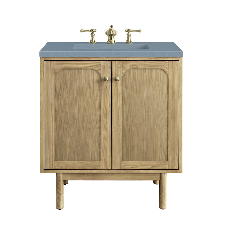 Laurent 30'' W Single Vanity, White Zeus, 8" Widespread, Light Natural Oak