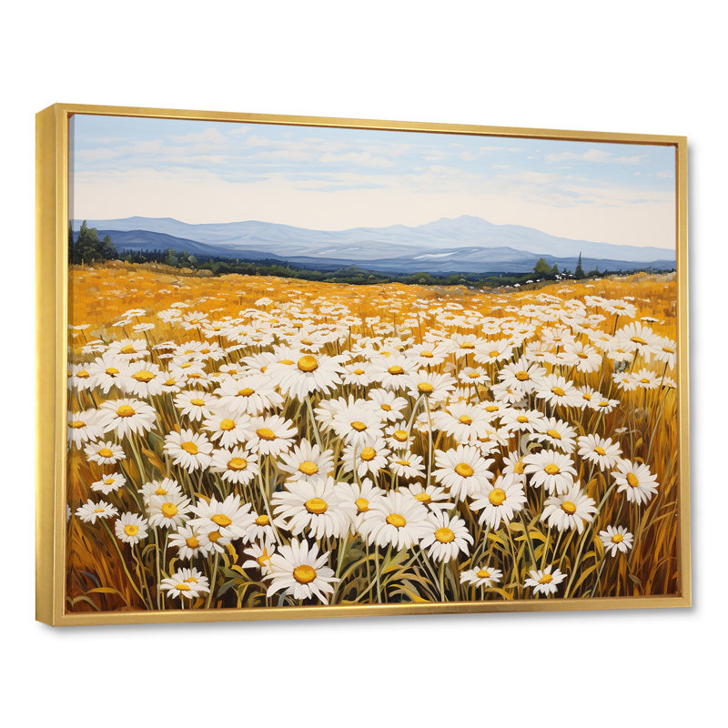 Symphonie de marguerites blanches sur le terrain, Cadre flottant doré, L 44 po x H 34 po x P 1,5 po