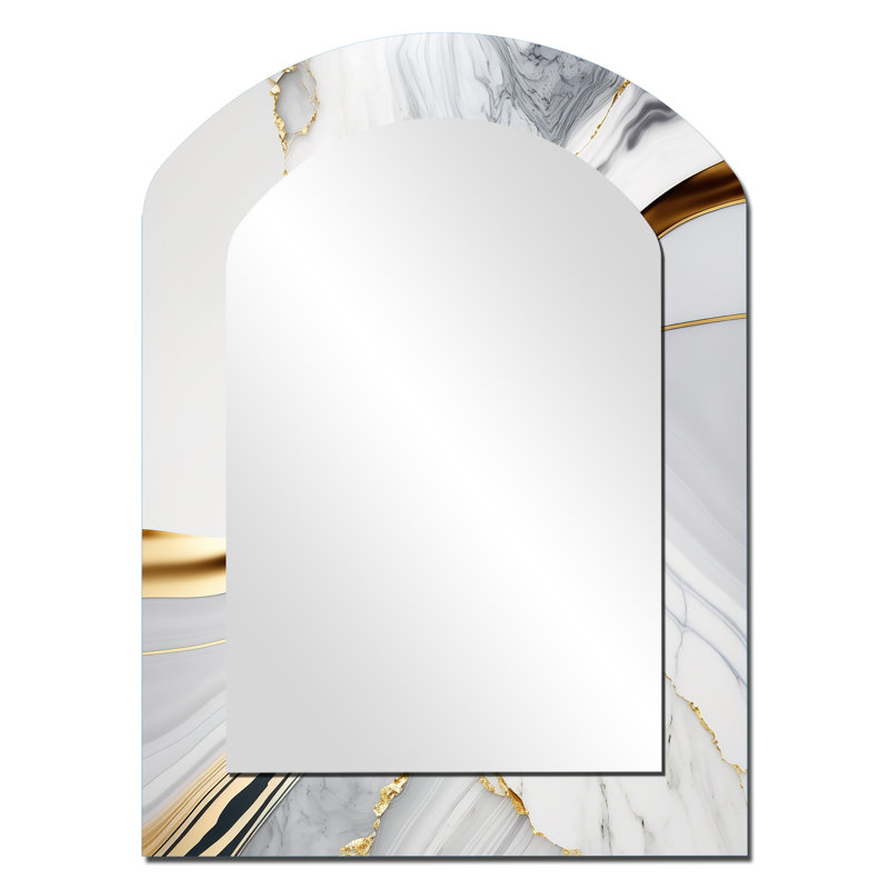 Abstract Geode Waves Grey IV - Modern Arch Wall Mirror, 34" x 25"