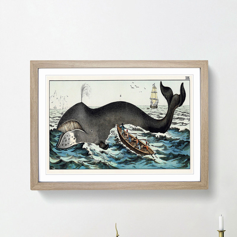 Hunting a Whale - Framed Print, 27cm H x 36cm W x 2cm D, Oak Framed
