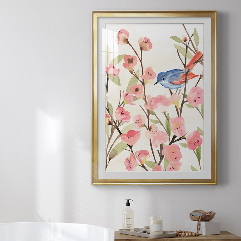 «Cherry Blossom Perch II», reproduction encadrée de qualité supérieure, Encadrement doré, L 30,5 po x H 42,5 po