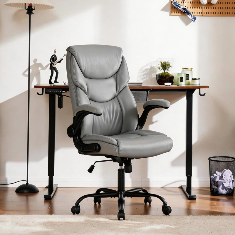 Chaise de bureau ergonomique Arless Iz à hauteur réglable en similicuir., Similicuir gris