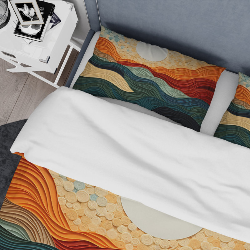 Ensemble de housse de couette en polyester abstrait jaune lyrique, Housse de couette simple + 1 taie décorative stan