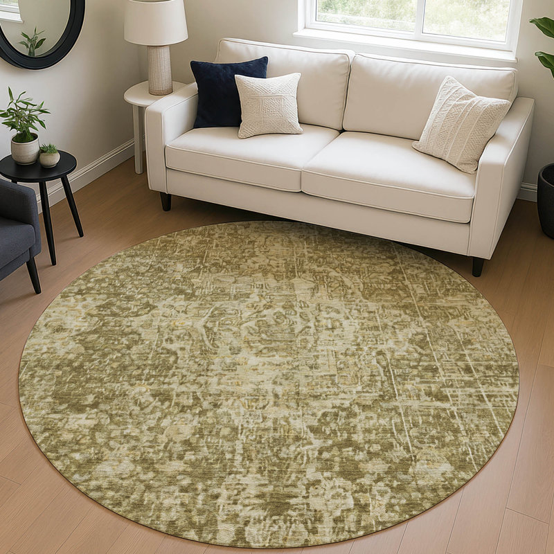 Machine Washable Indoor/Outdoor Claudian ACN1663 Brown Rug, Round 8'