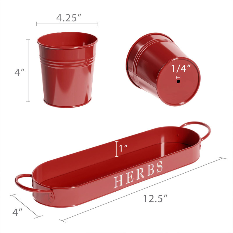 Ensemble de jardinières d'intérieur avec plateau, Rouge