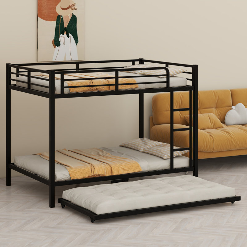 Metal Bunk Bed With Trundle, Black