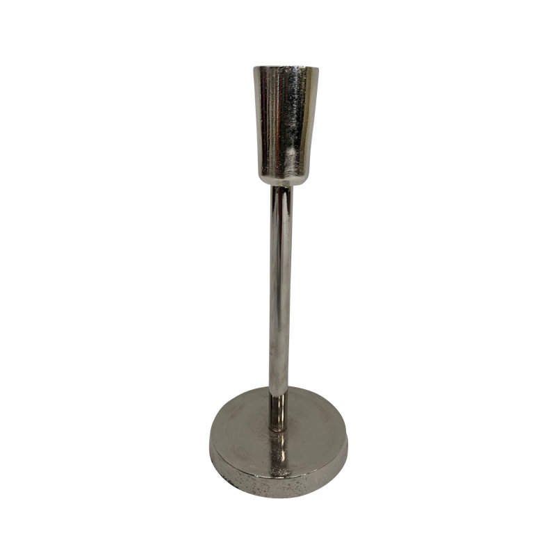 Bougeoir en métal pour plateau de table, Nickel, 8" H x 3.25" W x 3.25" D