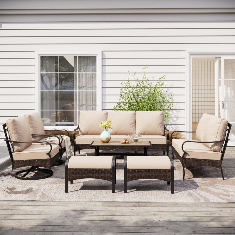 Argyri 9-Person Swivel Outdoor Conversation Set with Loveseat & Swivel Lounge Chairs, Yes