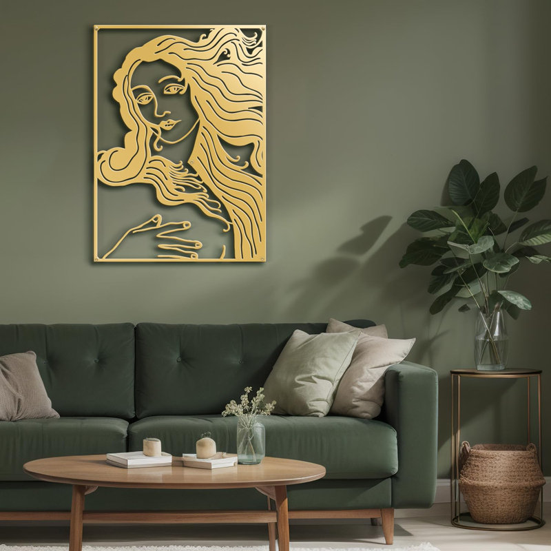 Décoration murale en métal, décoration murale moderne abstraite de Vénus, H 18 po x l 12 po x P 0,05 po, Or