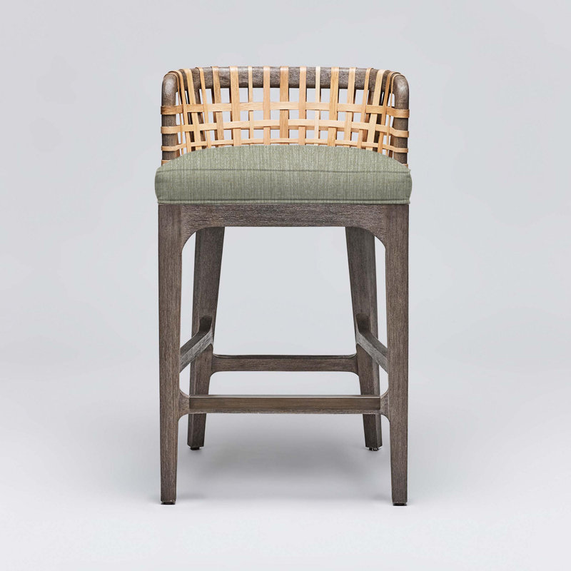 Palms Upholstered Stool, Fern/Gray Ceruse Frame