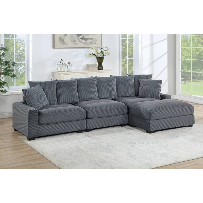 Ensemble modulaire 4 pièces Aileen, Velours côtelé gris foncé