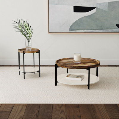 Table de bout ronde naturelle et noire