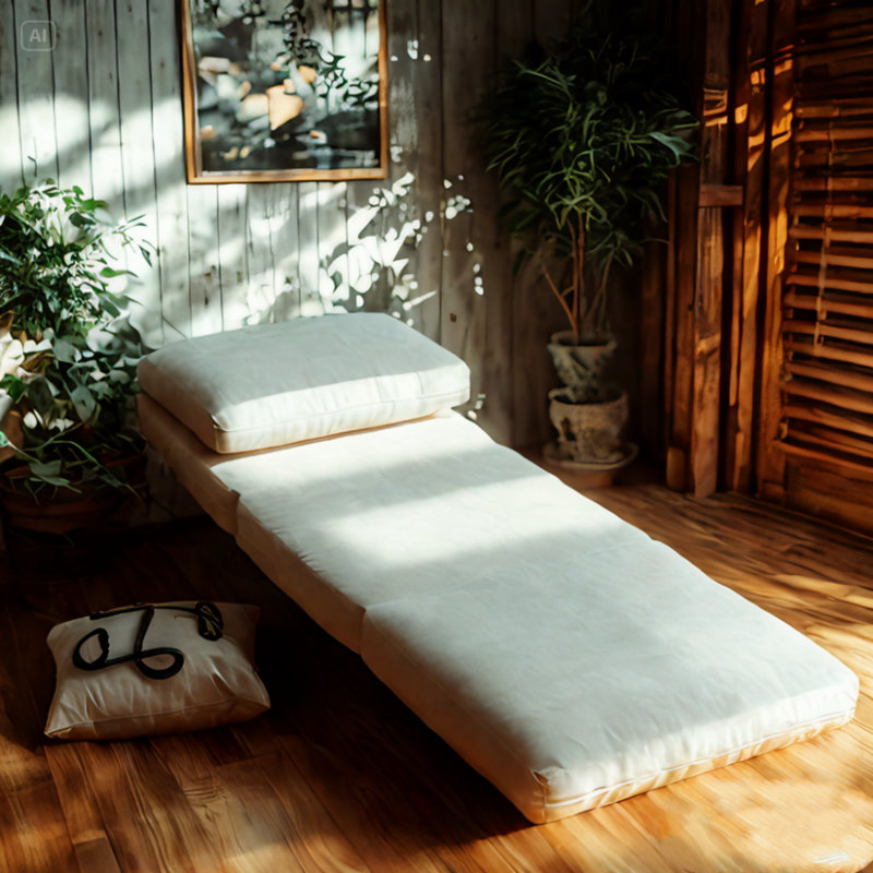 Canapé-lit avec matelas Boneless, H 7,87 po x l 53,14 po x P 100 po, Velours blanc
