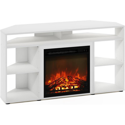  TV Stand Fireplace Solid White Modern Style