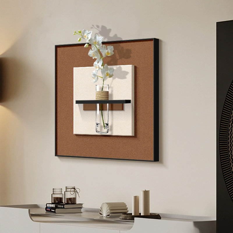 Art mural carré blanc et brun en grès, H 23,62 po x l 23,62 po