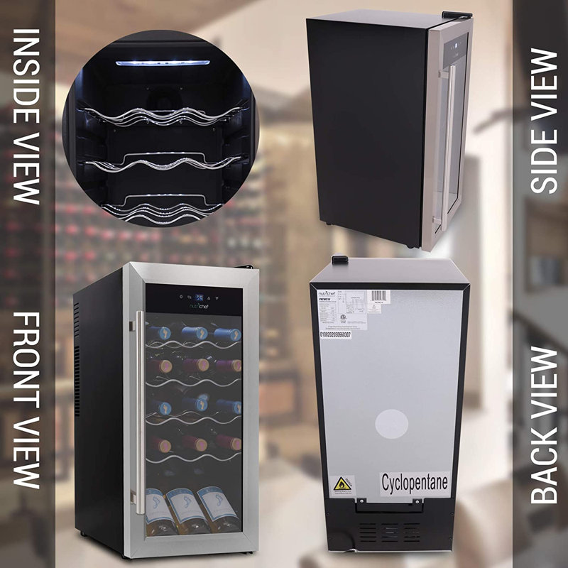NutriChef Single Zone 13.6 " Freestanding 18 Bottle Wine Refrigerator