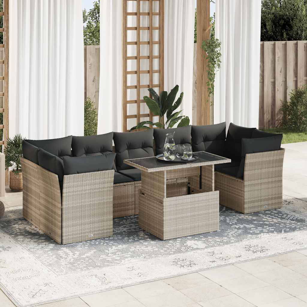 Vidaxl 8-Tlg. Garten-Sofagarnitur Mit Kissen Beige Poly Rattan