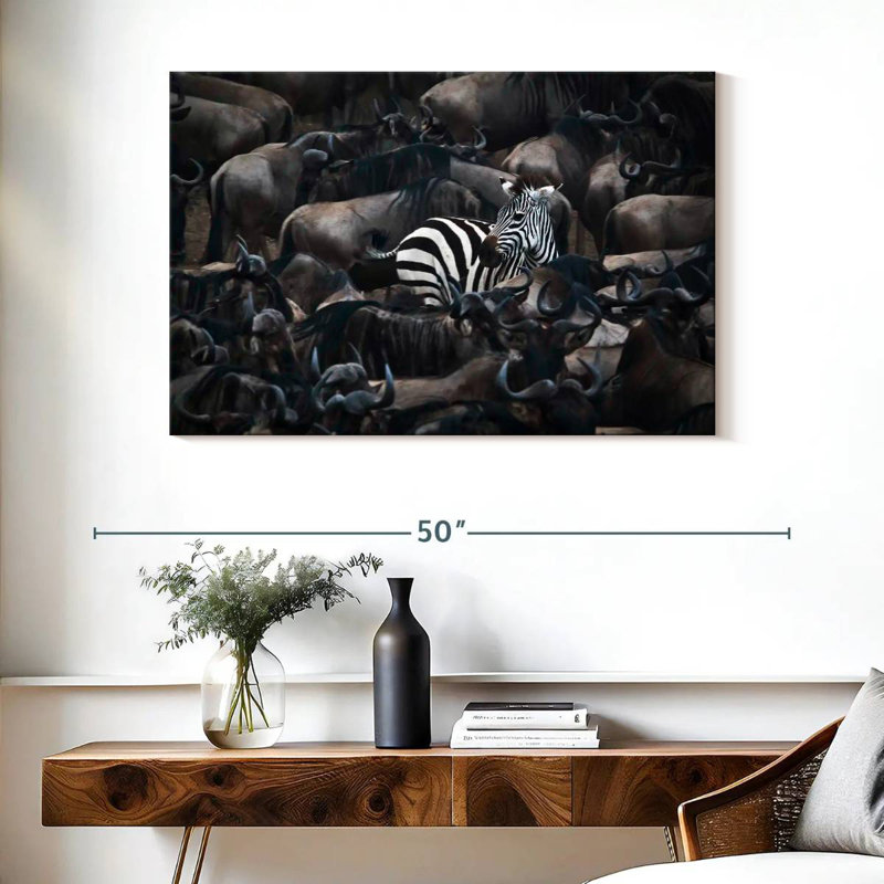 Brampt Zebra Among Wildebeests