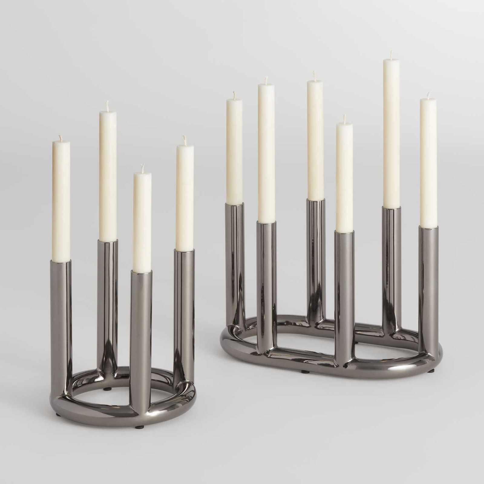 Rad Stainless Steel Tabletop Candelabra, Black Nickel