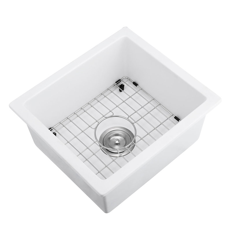 White Quartz Sink - 18" Length X 16" Width Heat & Functional Includes Bottom Grid And Strainer For Use 18"X16" Sound Dampening Long-Lasting Comes With Practical