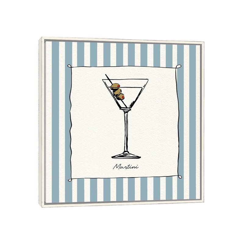 «Cocktail Hour Martini», reproduction d'art sur toile encadrée, 37 po x 37 po, Toile avec cadre, Blanc patiné